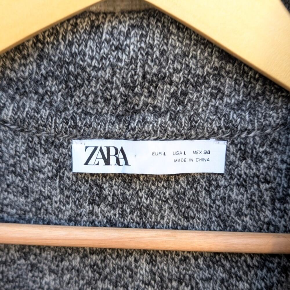 Zara Gray Flecked Knit 100% Wool Short Sleeve Coat Belted Vest, size L - Picture 3 of 8